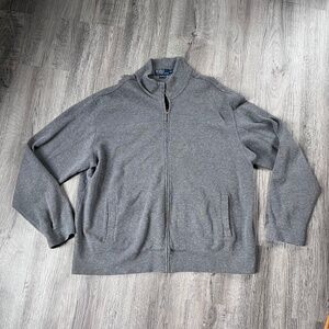 Polo Ralph Lauren Full Zip Sweater Mens 2XL Gray Knit Mock Neck Jacket cotton